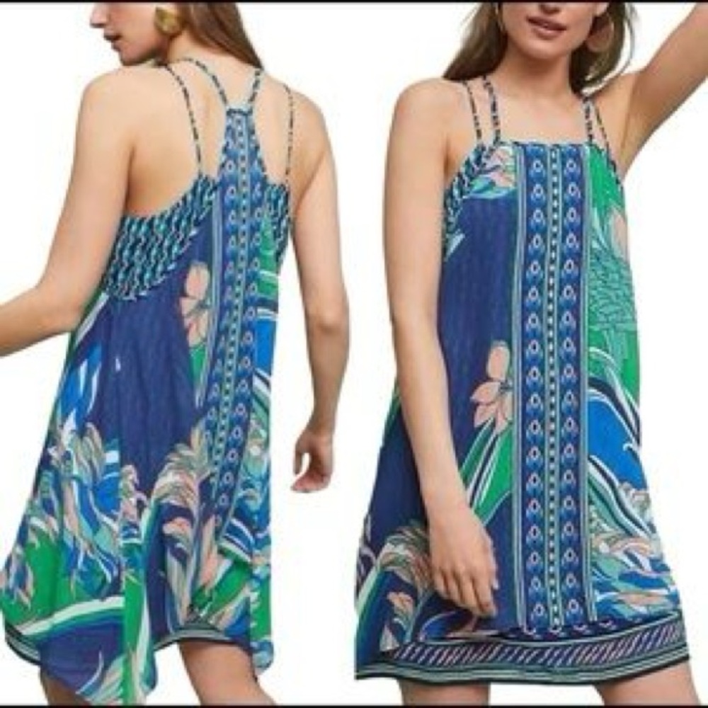 NWT XL Anthropologie Maeve 100% Silk Dress w Full Slip Vacation Brunch Throw On